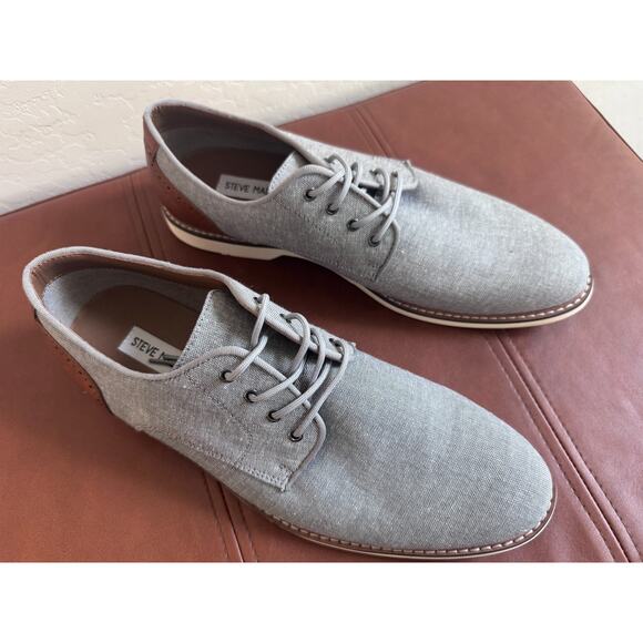 Steve Madden Men’s Grey Canvas Oxford Shoes Lace Up Size 10 Gray & Brown - Picture 7 of 13